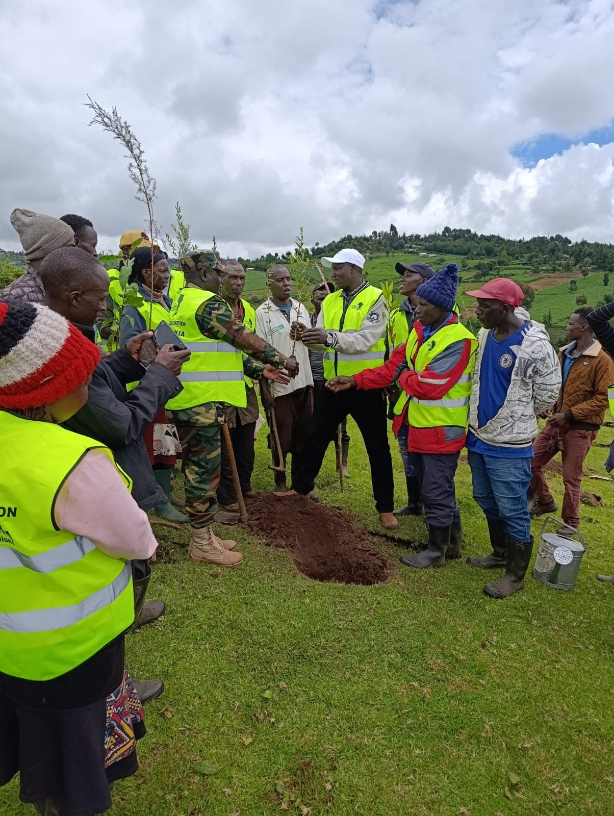 Community members planting together